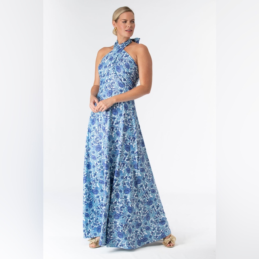 Blue Floral Halter Maxi Dress